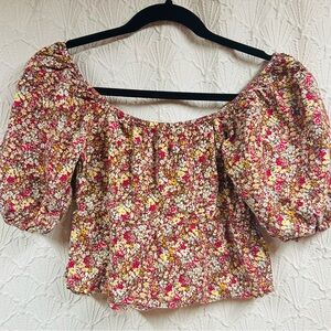 Sim & Sam Small Floral Crop Top with Puffed Sleeves